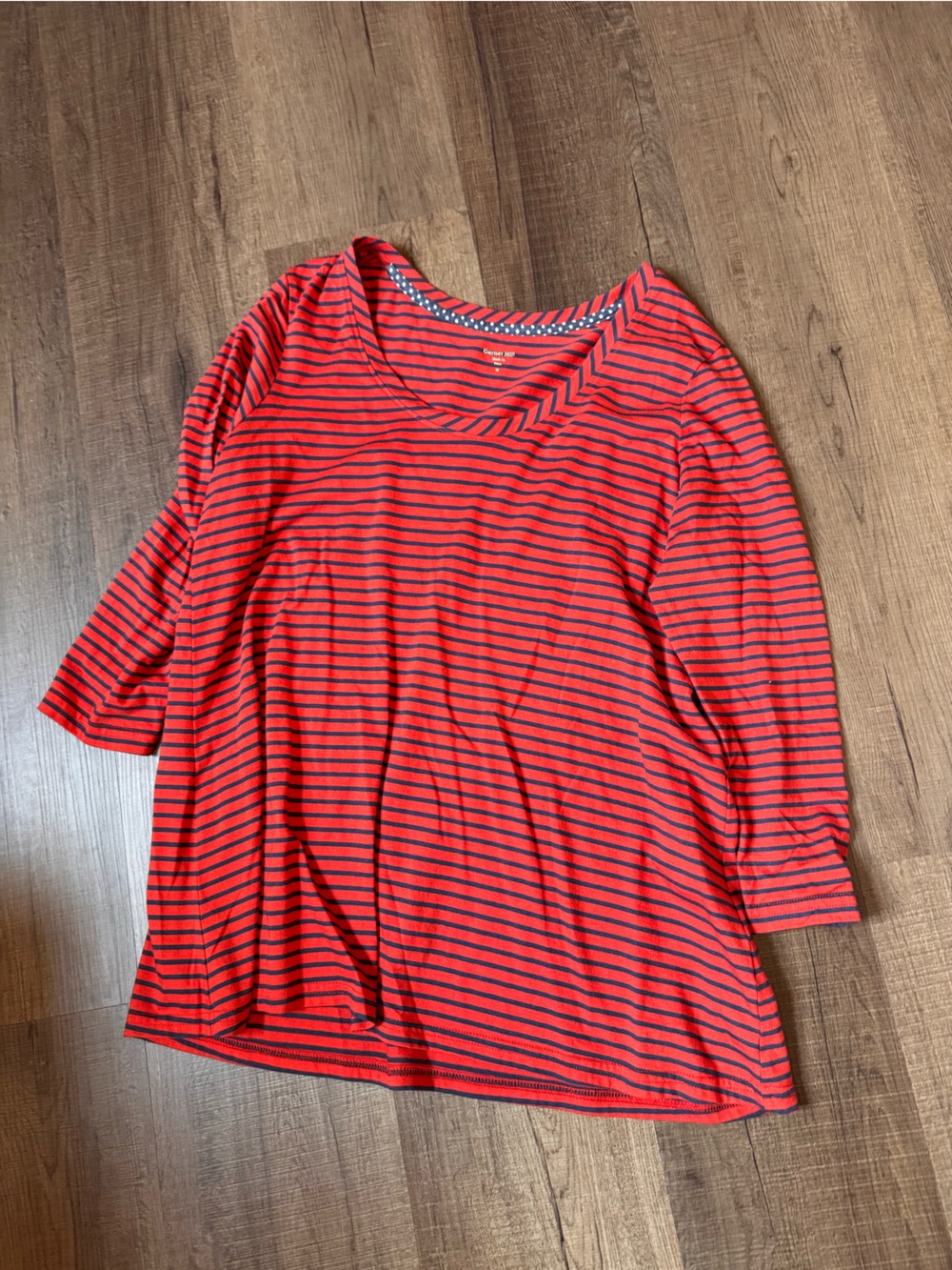 Garnet Hill Red and Navy Striped Long Sleeve Tee